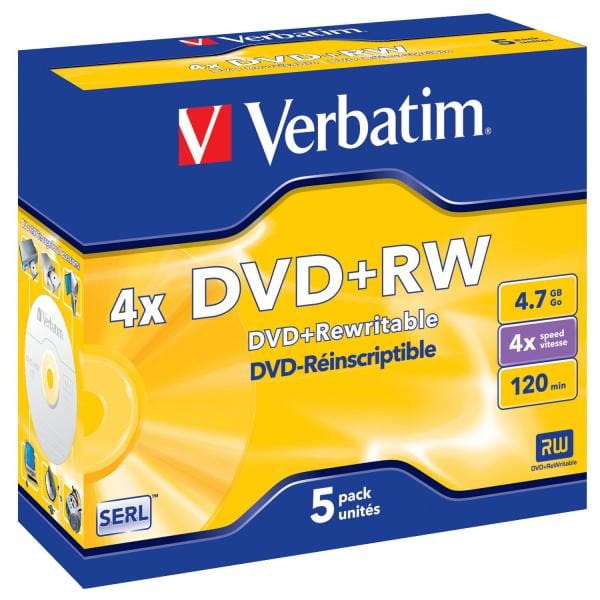 Verbatim DVD+RW, Matt Silver, 43229, 4.7GB, 4x, jewel box, 5-pack, bez możliwości nadruku, 12cm, do archiwizacji danych