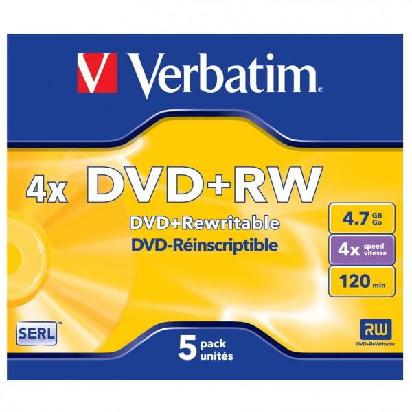 Verbatim DVD+RW, Matt Silver, 43229, 4.7GB, 4x, jewel box, 5-pack, bez możliwości nadruku, 12cm, do archiwizacji danych