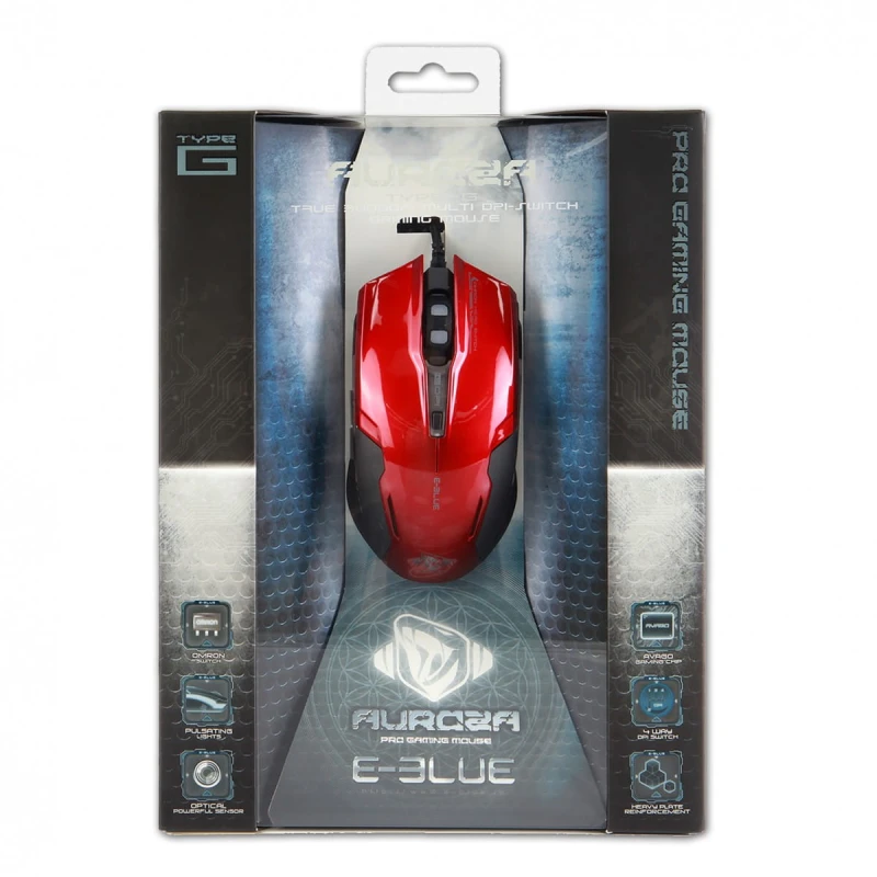 E-Blue Mysz Auroza G, 3000DPI, optyczna, 6kl., 1 scroll, przewodowa USB, czerwona, do gry