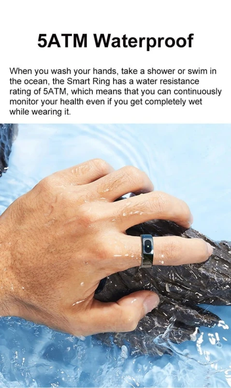 Smart RING PRO czarny, pomiar stresu, tętno, monitorowanie snu, roz. 7, Powerton