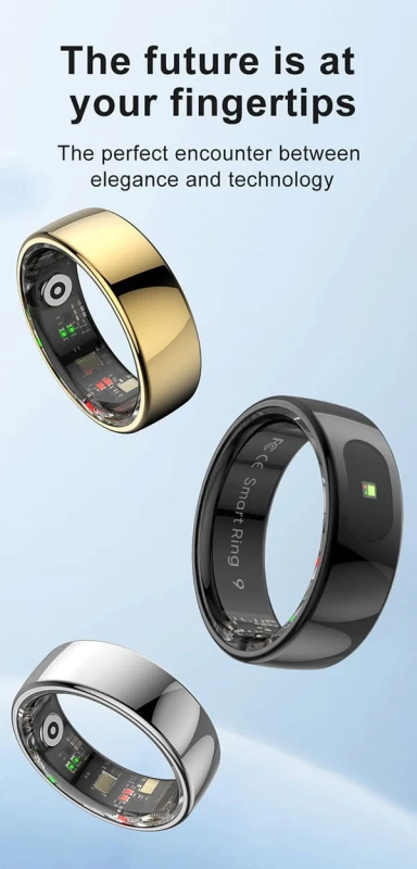Smart RING PRO czarny, pomiar stresu, tętno, monitorowanie snu, roz. 9, Powerton