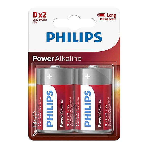 Bateria alkaliczna, D (LR20), D, 1.5V, PHILIPS, blistr, 2-pack, LR20P2B/10, Power Alkaline