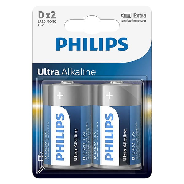 Bateria alkaliczna, D (LR20), D, 1.5V, PHILIPS, blistr, 4-pack, LR20E2B/10, Ultra Alkaline