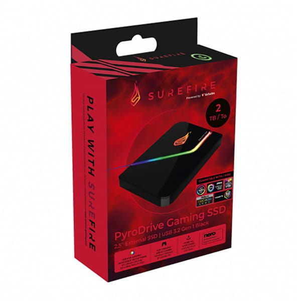 SSD Wewnętrzny SUREFIRE PYRODRIVE, 31825, 2000GB, czarny, RGB, 460 MB/s-R, NVMe, 440 MB/s-W