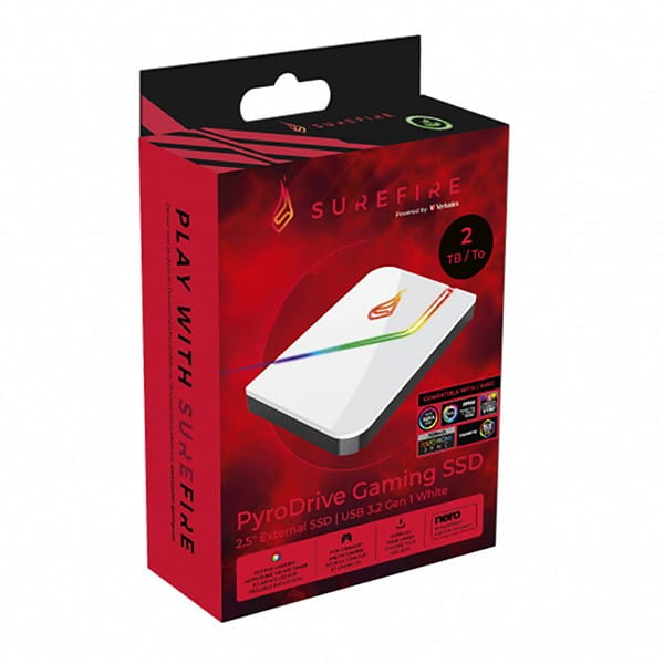 SSD Wewnętrzny SUREFIRE PYRODRIVE, 31825, 2000GB, Biały, RGB, 460 MB/s-R, NVMe, 440 MB/s-W