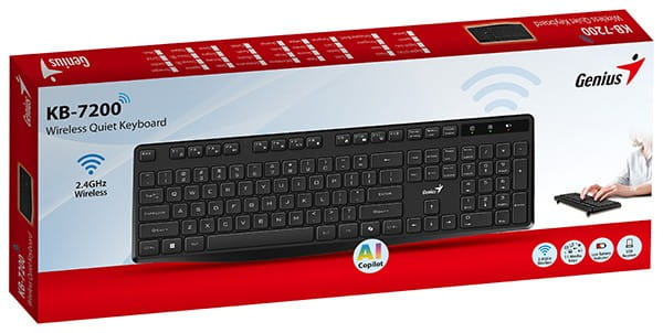 Genius KB-7200 COPILOT, klawiatura AAA, CZ/SK, 2.4 [Ghz], bezprzewodowa, czarna