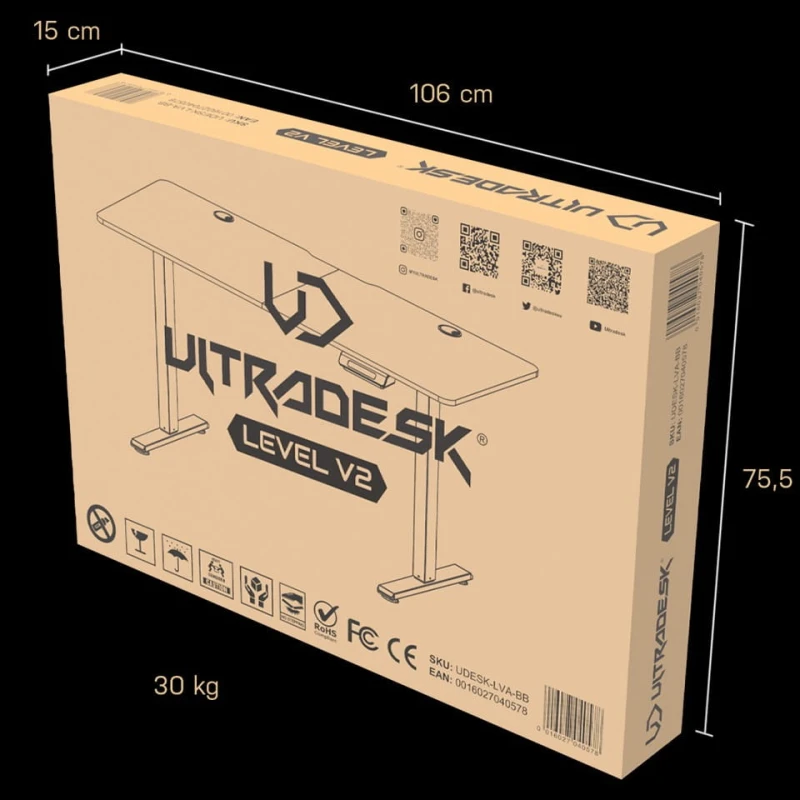 ULTRADESK Biurko dla gracza LEVEL V2, 140x68cm, 72-117cm, elektycznie regulowany