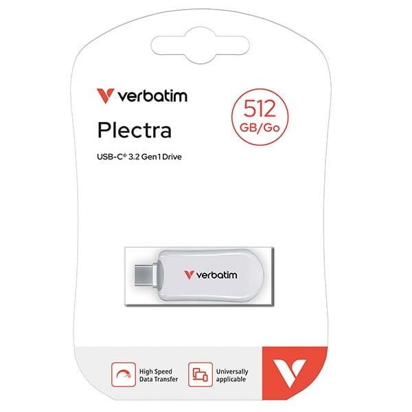 Verbatim USB flash disk, USB C, 512GB, Plectra, biały, 30231, USB C