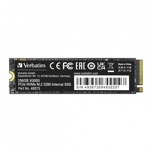 SSD Wewnętrzny Verbatim Vi3000 M.2, 49373, 256GB, czarny, 3300 MB/s-R, NVMe, 1300 MB/s-W