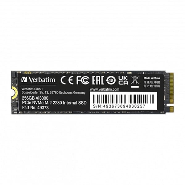 SSD Wewnętrzny Verbatim Vi3000 M.2, 49373, 256GB, czarny, 3300 MB/s-R, NVMe, 1300 MB/s-W