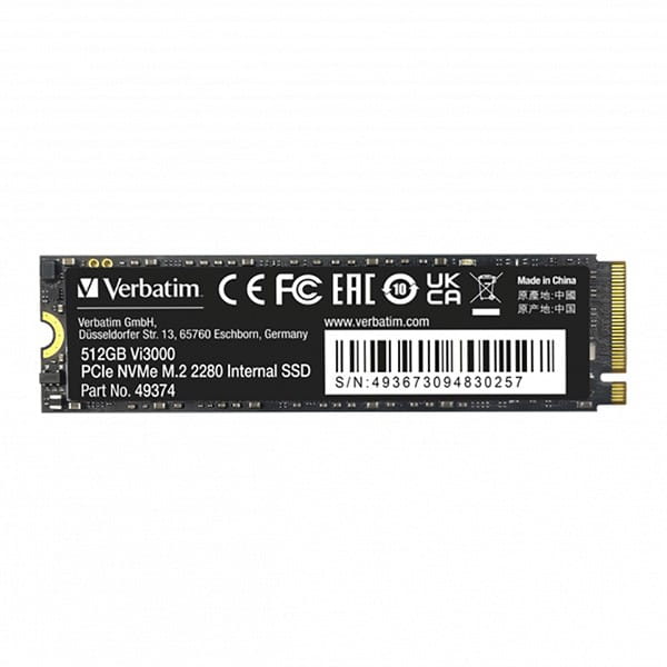 SSD Wewnętrzny Verbatim Vi3000 M.2, 49374, 512GB, czarny, 3300 MB/s-R, NVMe, 2500 MB/s-W