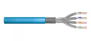 Kabel teleinformatyczny instalacyjny DIGITUS kat.6A, S/FTP, Eca, drut, AWG 23/1, LSOH, 100m, niebieski, ofoliowany - OTW OPAK