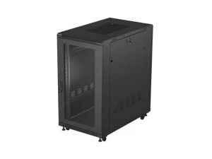 Szafa instalacyjna Rack Lanberg stojąca 19" 22U 600x1000 Czarna drzwi perforowane (flat pack)
