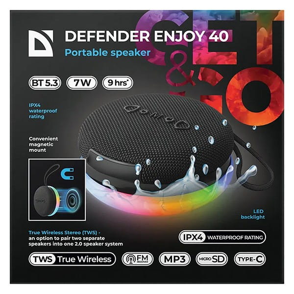 Defender głośnik ENJOY 40, 7W, czarny, Podświetlenie LED, BT 5.3