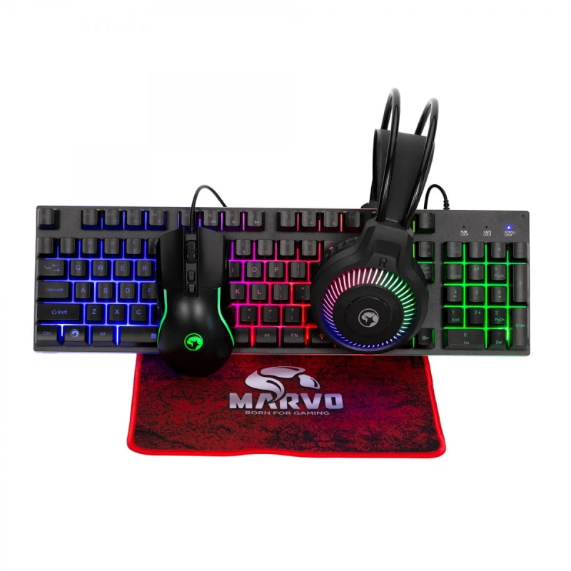 Marvo LOOT 40, zestaw klawiatura mysz dla gracza, podkładka, klawiatura, CZ/SK, do gry, membranowa rodzaj przewodowa (USB), czarna