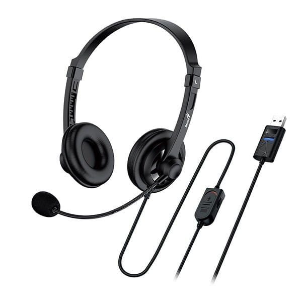 Genius HS-230U, słuchawki z mikrofonem, przewodowa, czarna, USB