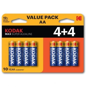 Bateria jednorazowa alkaliczna, paluszek, AA, 1.5V, Kodak, blistr, 8-pack, KOD-LR6MAXBL8, Alkaline Max