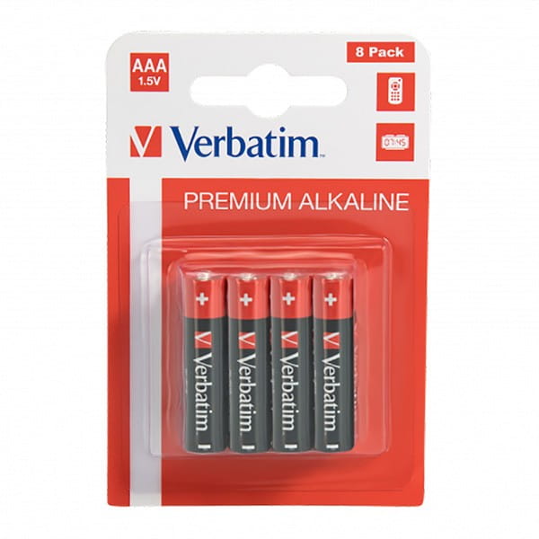 Bateria jednorazowa alkaliczna, paluszek, AAA, 1.5V, Verbatim, blistr, 8-pack, 49502