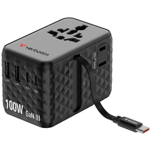 Verbatim, 2x USB-C, 2X USB-A + 1x zintegrowany kabel USB-C, czarna, 100 W