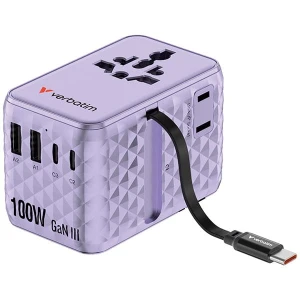 Verbatim, 2x USB-C, 2X USB-A + 1x zintegrowany kabel USB-C, fioletowy, 100 W