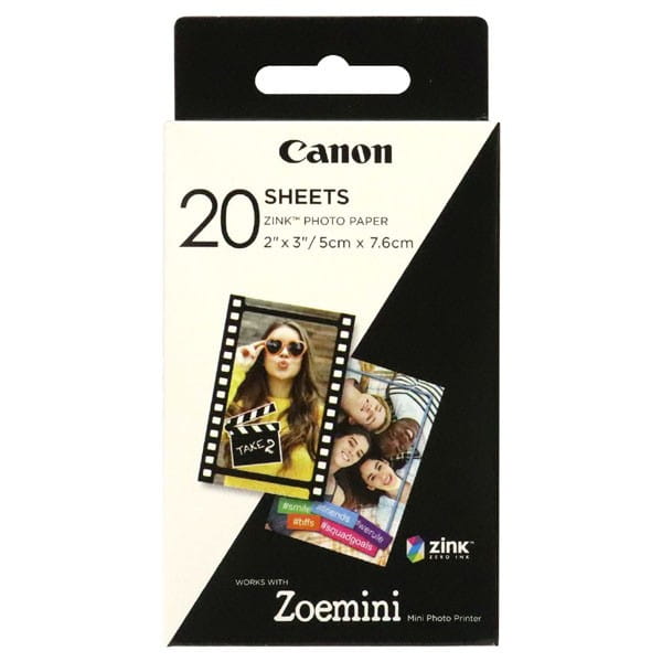 Canon ZINK Photo Paper, foto papier, bez marginesu typ połysk, Zero Ink typ biały, 5x7,6cm, 2x3", 20 szt., 3214C002, termo