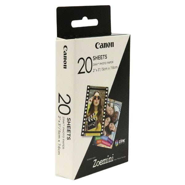 Canon ZINK Photo Paper, foto papier, bez marginesu typ połysk, Zero Ink typ biały, 5x7,6cm, 2x3", 20 szt., 3214C002, termo