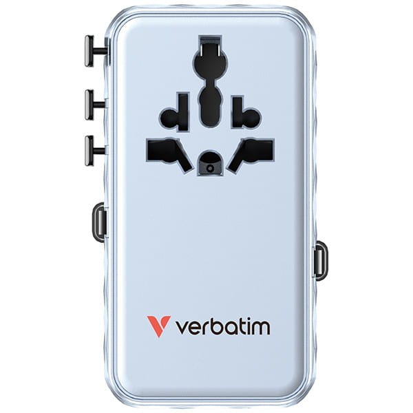 Verbatim, Uniwersalny adapter podróżny Charge ,n, Travel 1x USB-C, 1X USB-A + 2x zintegrowane kable USB-C, niebieska, 70 W