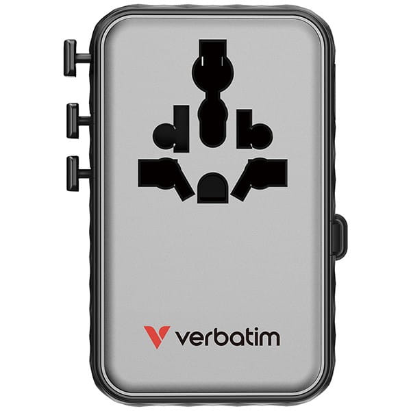 Verbatim, Uniwersalny adapter podróżny Charge ,n, Travel 2x USB-C, 2X USB-A + 1x zintegrowany kabel USB-C, czarna, 100 W