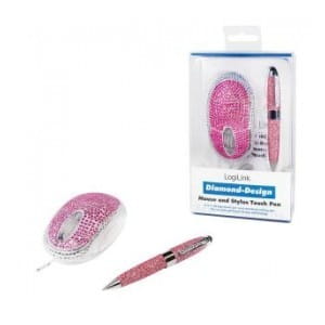 Mysz przewodowa LogiLink ID0124 Diamond optyczna USB 800dpi różowa & TouchPen