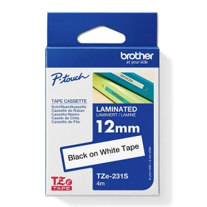 Brother oryginalny taśma do drukarek etykiet, Brother, TZE-231S, czarny druk/biały podkład, laminowane, 4m, 12mm
