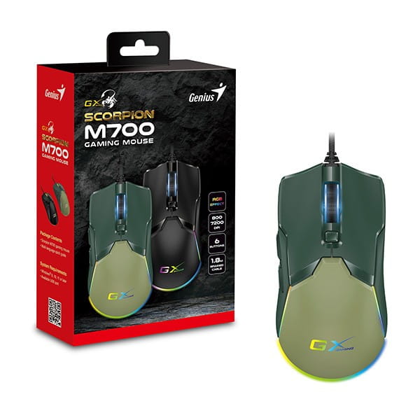 Genius GX Gaming Scorpion M700 Mysz przewodowa, zielona, 7200DPI