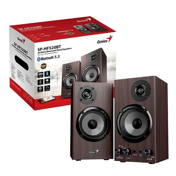 Genius głośniki SP-HF520BT, 20W, brązowy, drewniane, AUX/Bluetooth 5.3