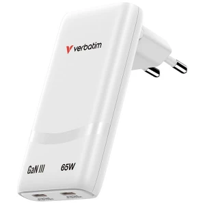 Verbatim Fold ,n, Go, Ładowarka sieciowa GaN 2 USB-C PD 3.0, biała, 65W, wtyczka EU