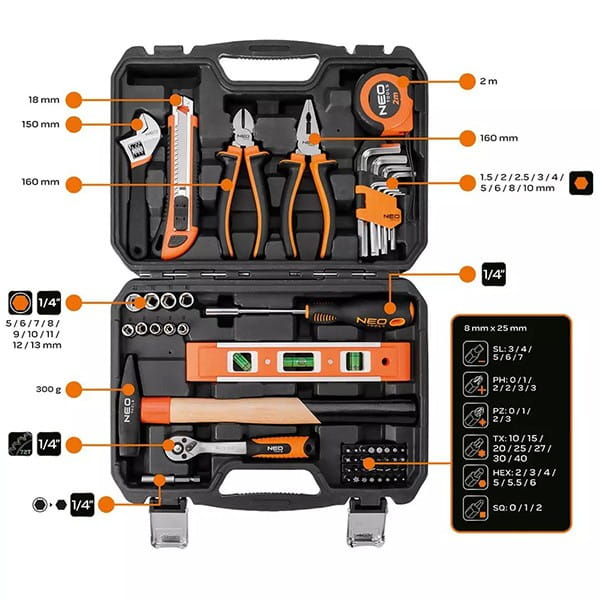 Zestaw narzędzi10-200, 60 szt., rozmiar 1/4, walizka, NEO TOOLS