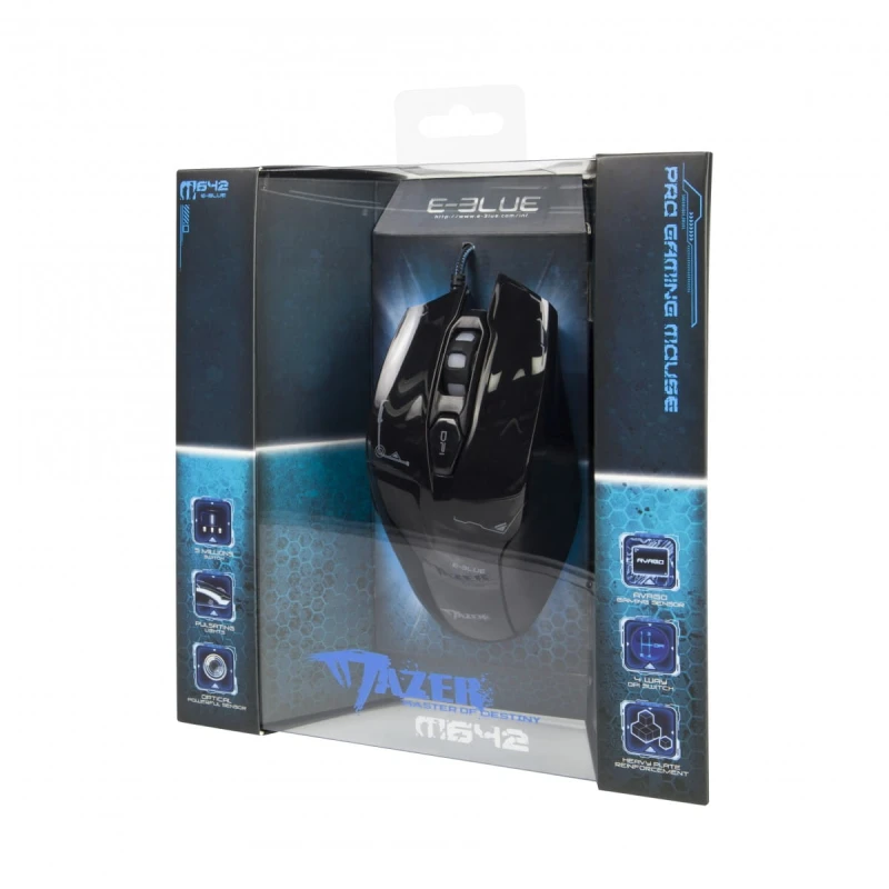 E-Blue Mysz Mazer, 2500DPI, optyczna, 6kl., 1 scroll, przewodowa USB, czarna, do gry