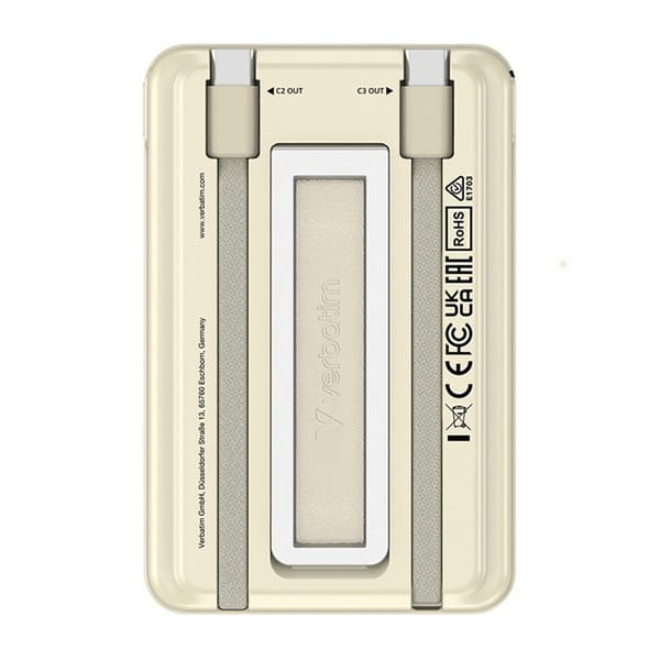 Verbatim, Powerbank Charge ,n, Go z dwoma kablami, 5V, ładowanie telefonu, 32253, 5 000mAh, Mocowanie magnetyczne, złota