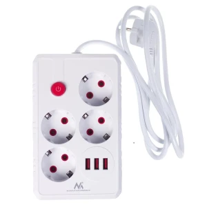 Listwa zasilająca Maclean MCE392 W, przedłużacz 4 gniazda + 3xUSB, 110-240V AC 50/60Hz, 2.1A max 2500W, 1,5m, biała
