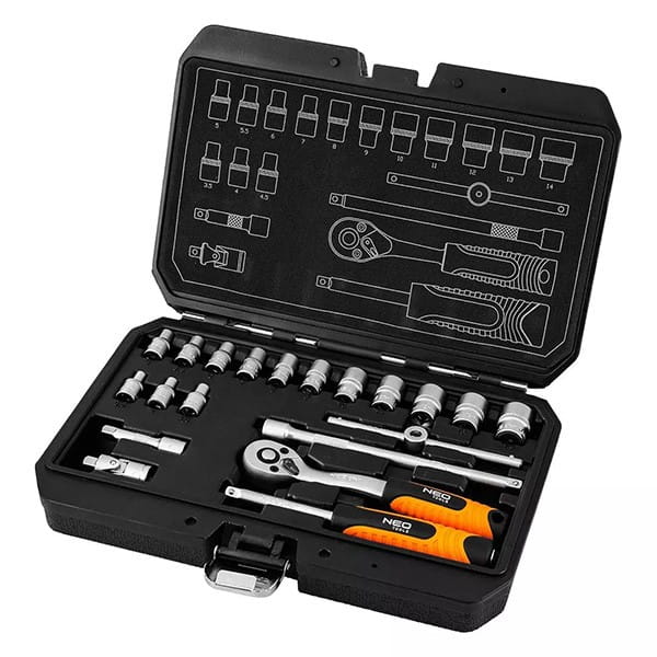 Zestaw kluczy nasadowych10-230, 20 szt, rozmiar 1/4, walizka, NEO TOOLS