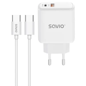Ładowarka sieciowa 20W SAVIO LA-13 + Kabel Quick Charge Power Delivery 3.0 Biała