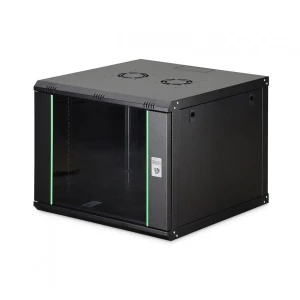 Szafa sieciowa wisząca jednosekcyjna DIGITUS Dynamic 19" 9U, 600x600, drzwi szyba, czarny, niezmontowana, 60kg