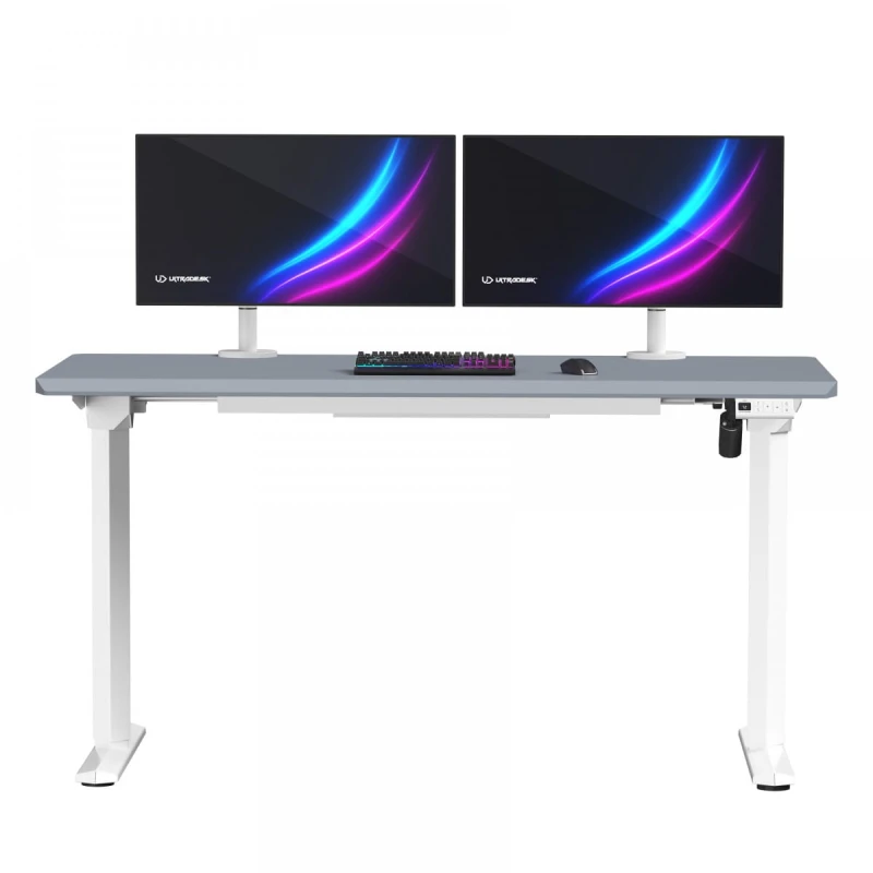 ULTRADESK Biurko dla gracza QUEST, 140x70cm, 72-120cm, biało-szary