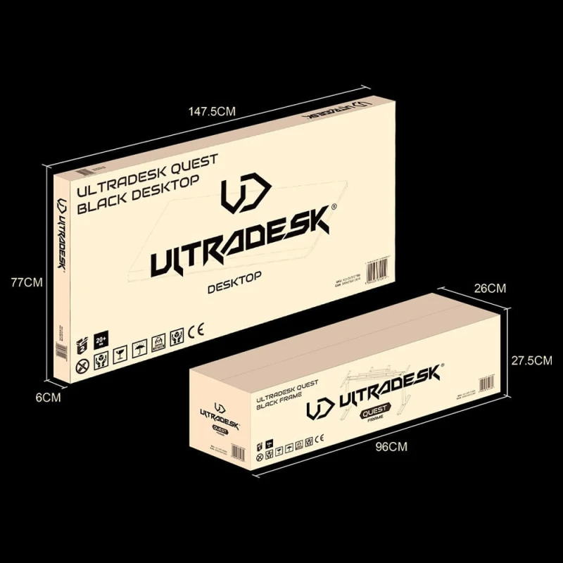ULTRADESK Biurko dla gracza QUEST, 140x70cm, 72-120cm, biało-czarny