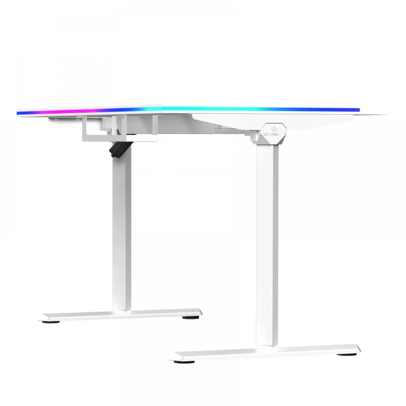 ULTRADESK Biurko dla gracza QUEST, 140x70cm, 72-120cm, biały-biały