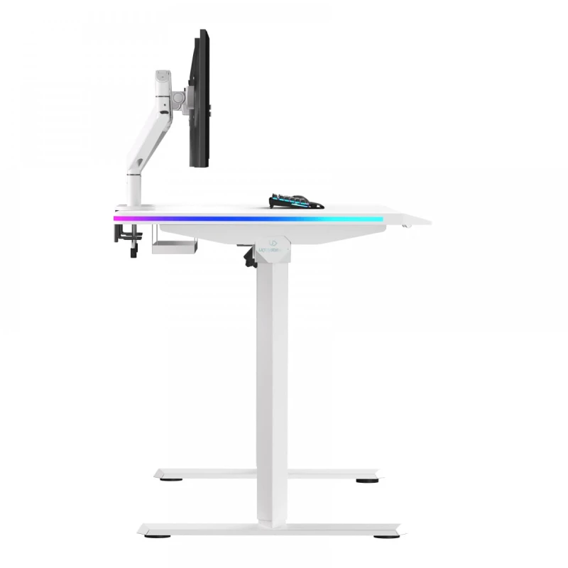 ULTRADESK Biurko dla gracza QUEST, 140x70cm, 72-120cm, biały-biały