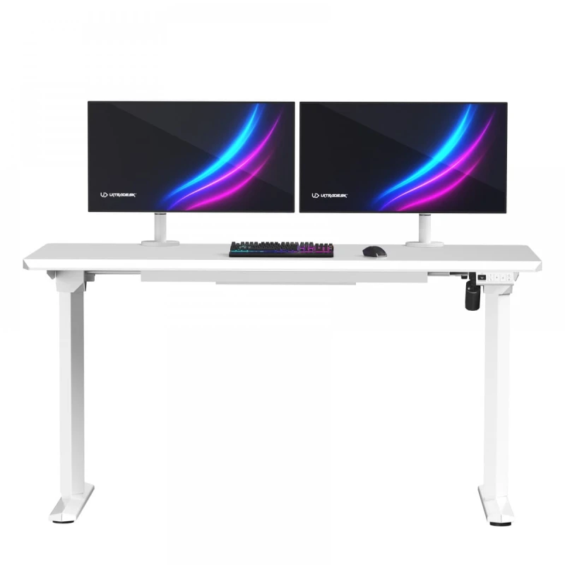ULTRADESK Biurko dla gracza QUEST, 140x70cm, 72-120cm, biały-biały