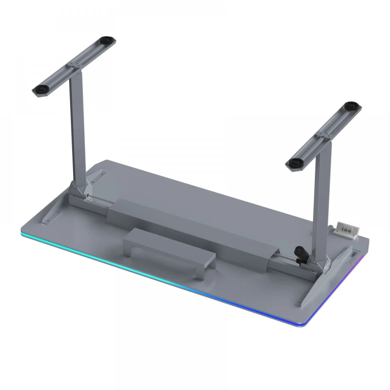 ULTRADESK Biurko dla gracza QUEST, 140x70cm, 72-120cm, szara-szara