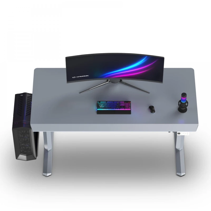 ULTRADESK Biurko dla gracza QUEST, 140x70cm, 72-120cm, szara-szara