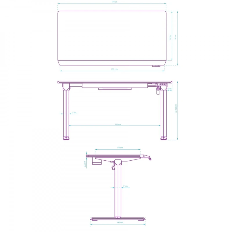 ULTRADESK Biurko dla gracza QUEST, 140x70cm, 72-120cm, szaro-czarny
