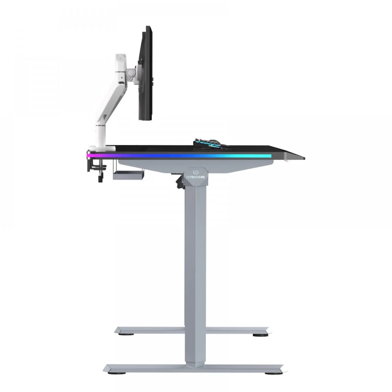 ULTRADESK Biurko dla gracza QUEST, 140x70cm, 72-120cm, szaro-czarny
