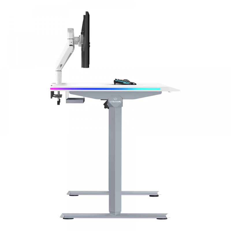 ULTRADESK Biurko dla gracza QUEST, 140x70cm, 72-120cm, szaro-biały
